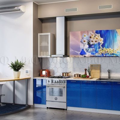 Кухня Ромашки фотопечать (синяя) МДФ (м)
