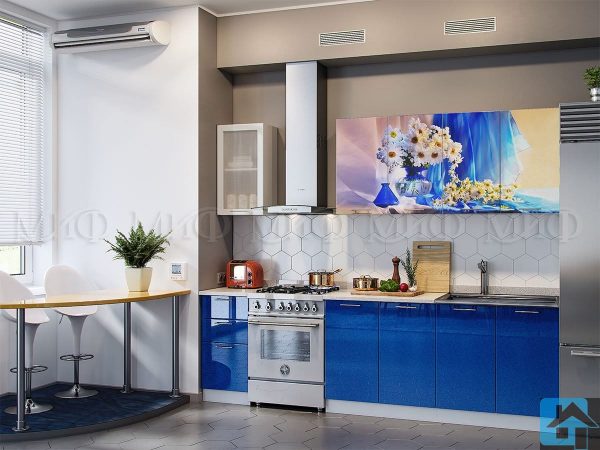 Кухня Ромашки фотопечать (синяя) МДФ (м)