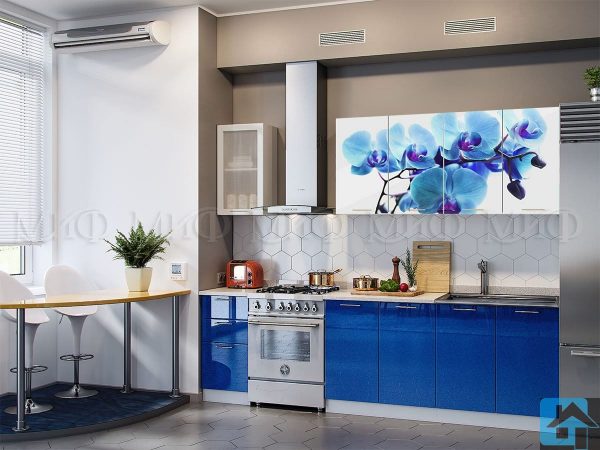 Кухня Орхидея фотопечать (синяя) МДФ (м)