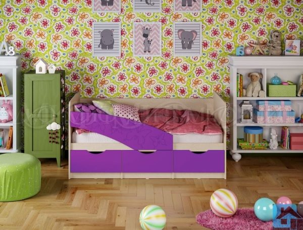 Кровать "Бабочки" фиолетовый металлик (м)