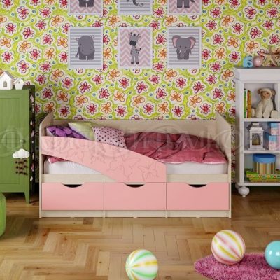 Кровать «Бабочки» розовый металлик (м)