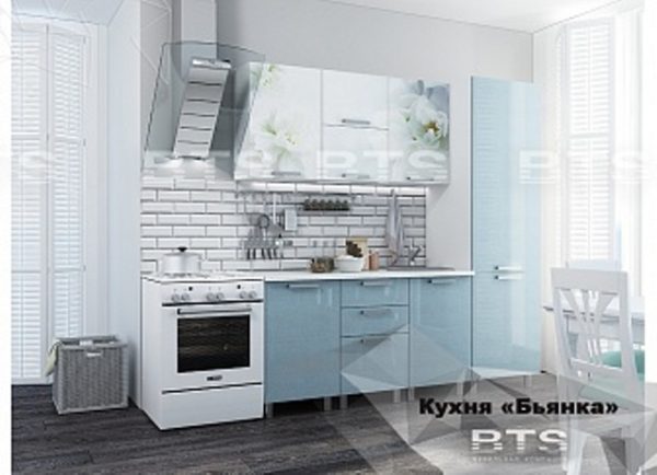 Кухня "Бьянка" голубые блестки 2,1 (б)